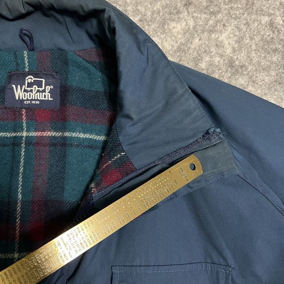 VTG Woolrich Chore Coat Mens L Blue Down Tartan Plaid Flannel Lined Barn Jacket - Picture 8 of 17